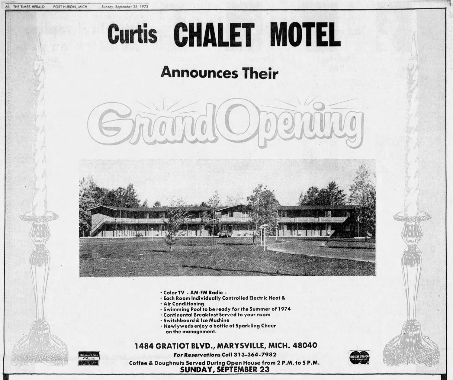 Curtis Chalet Motel - Sept 1973 Grand Opening Ad (newer photo)